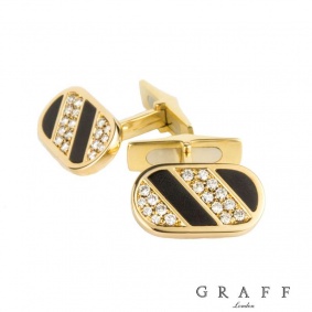 Graff 18k Yellow Gold Diamond & Enamel Cufflinks